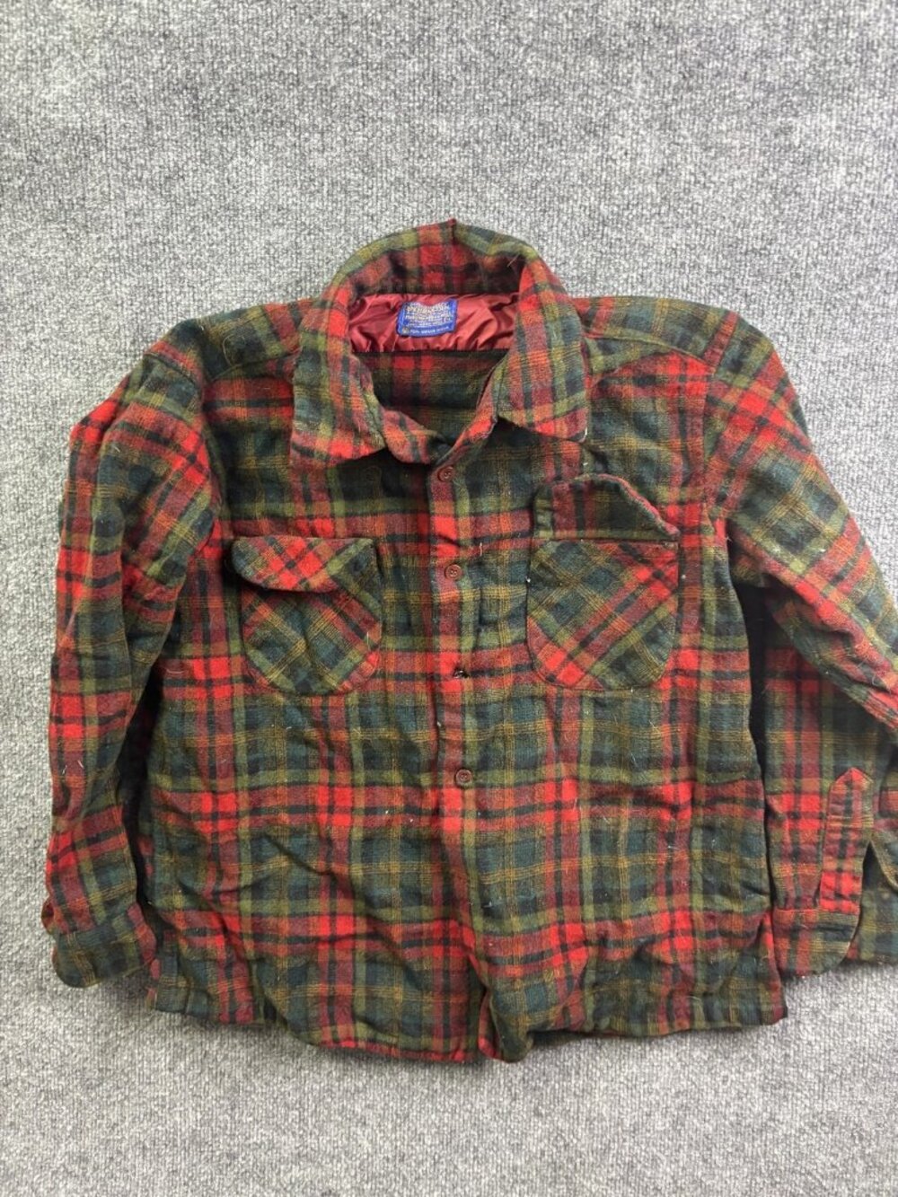 Vintage‎ Pendleton Shirt Mens XL Red Plaid Wool Lined Button Outdoor